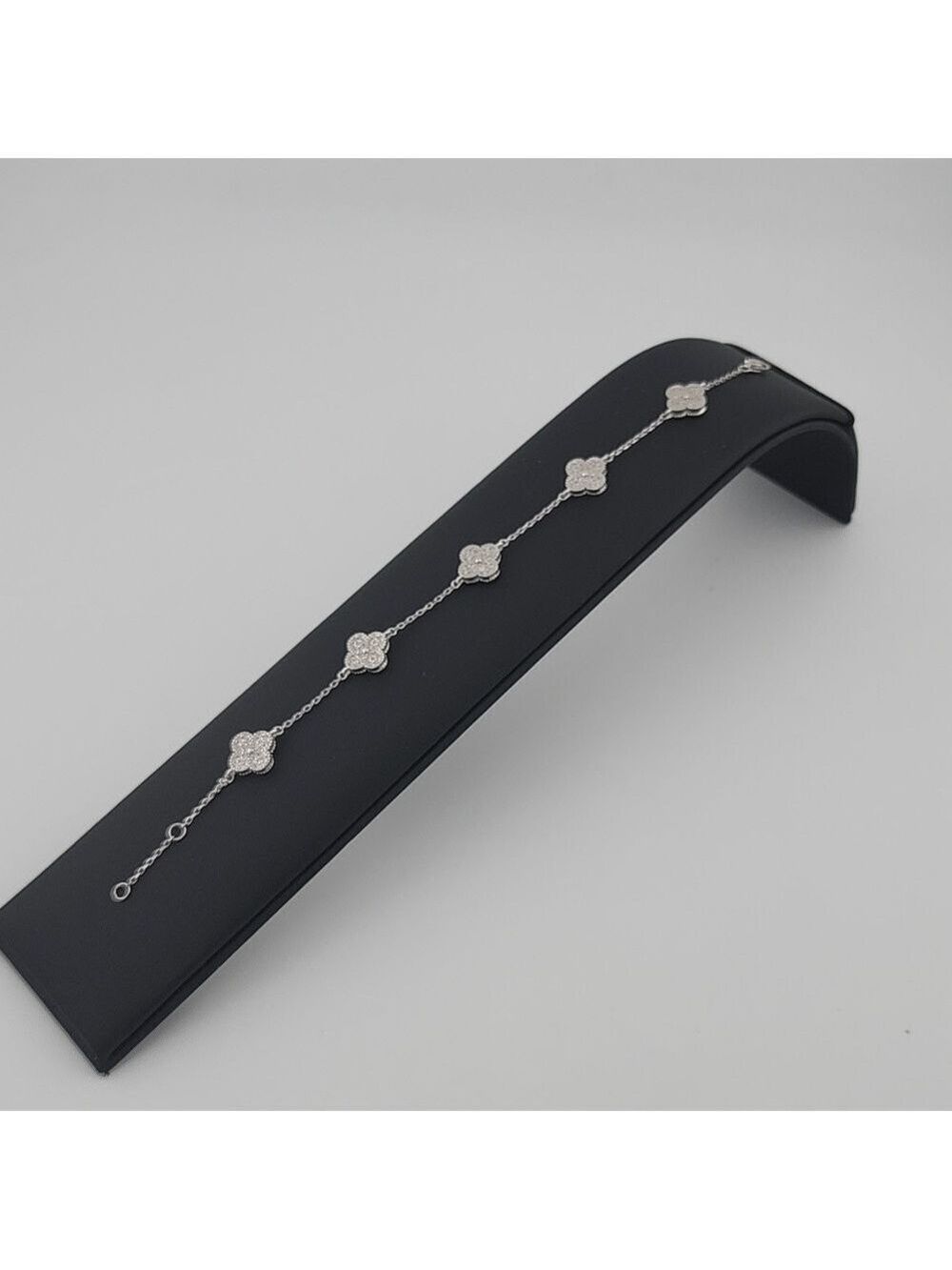 Brand New Sterling Silver 925 Pave 5 Clover Bracelet - Picture 1 of 7